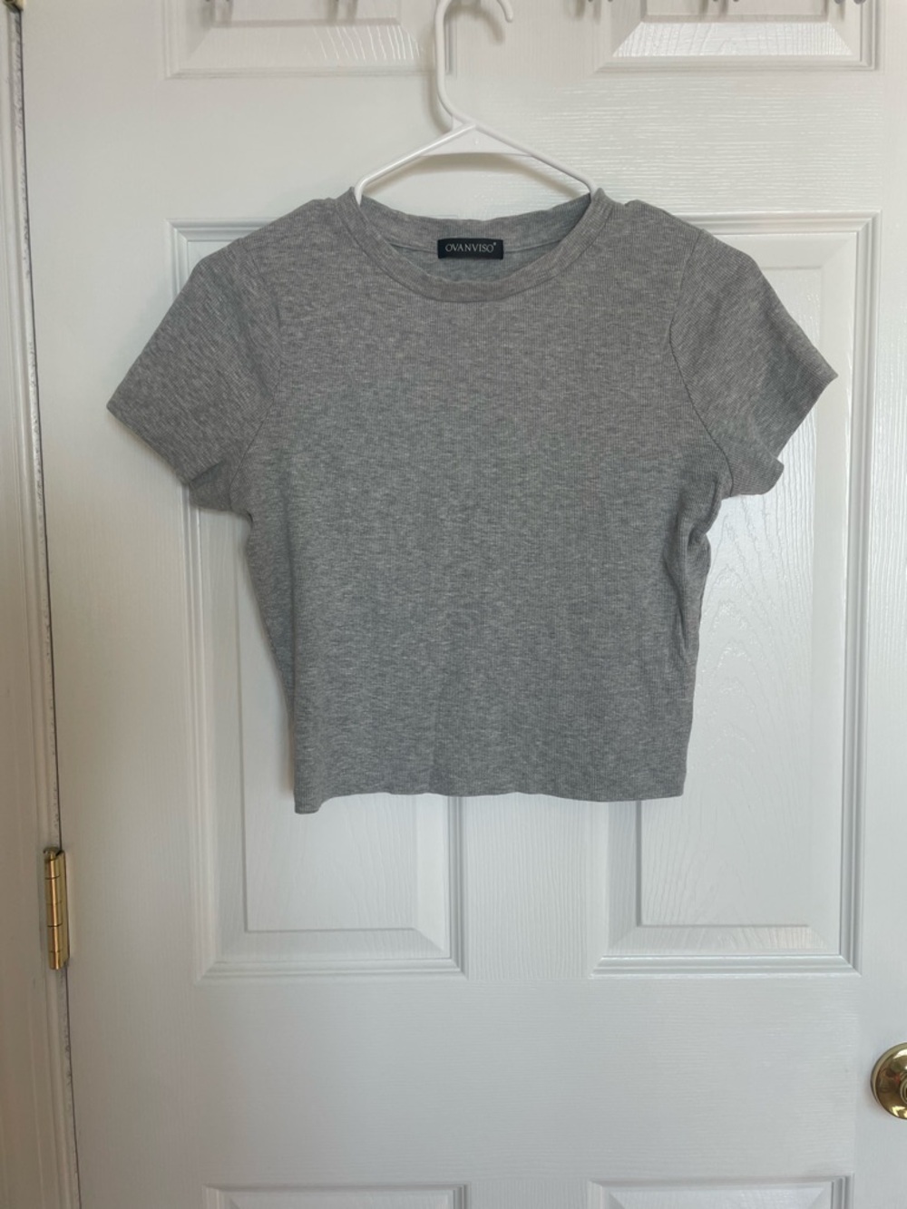 Women's Gray Short Sleeve Crop Tee - Picture 1 of 2